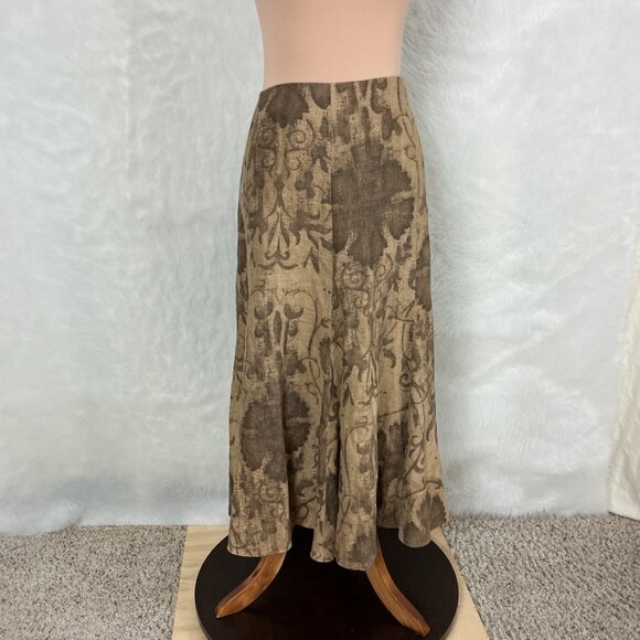 Lauren Ralph Lauren Brown Tan Floral Linen Midi Skirt Plus Size 16W - Picture 1 of 5